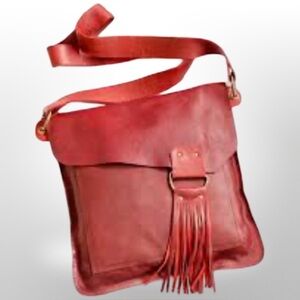 Lisa Leonard Ruby Red Leather Hobo Bag • NWT • Tassel Pocket